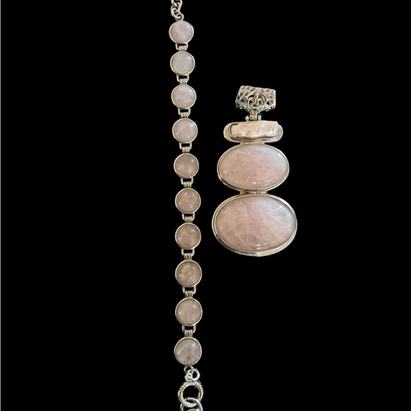 Elegant Silver and Pink Stone Bracelet and Pendant - Picture 3 of 4